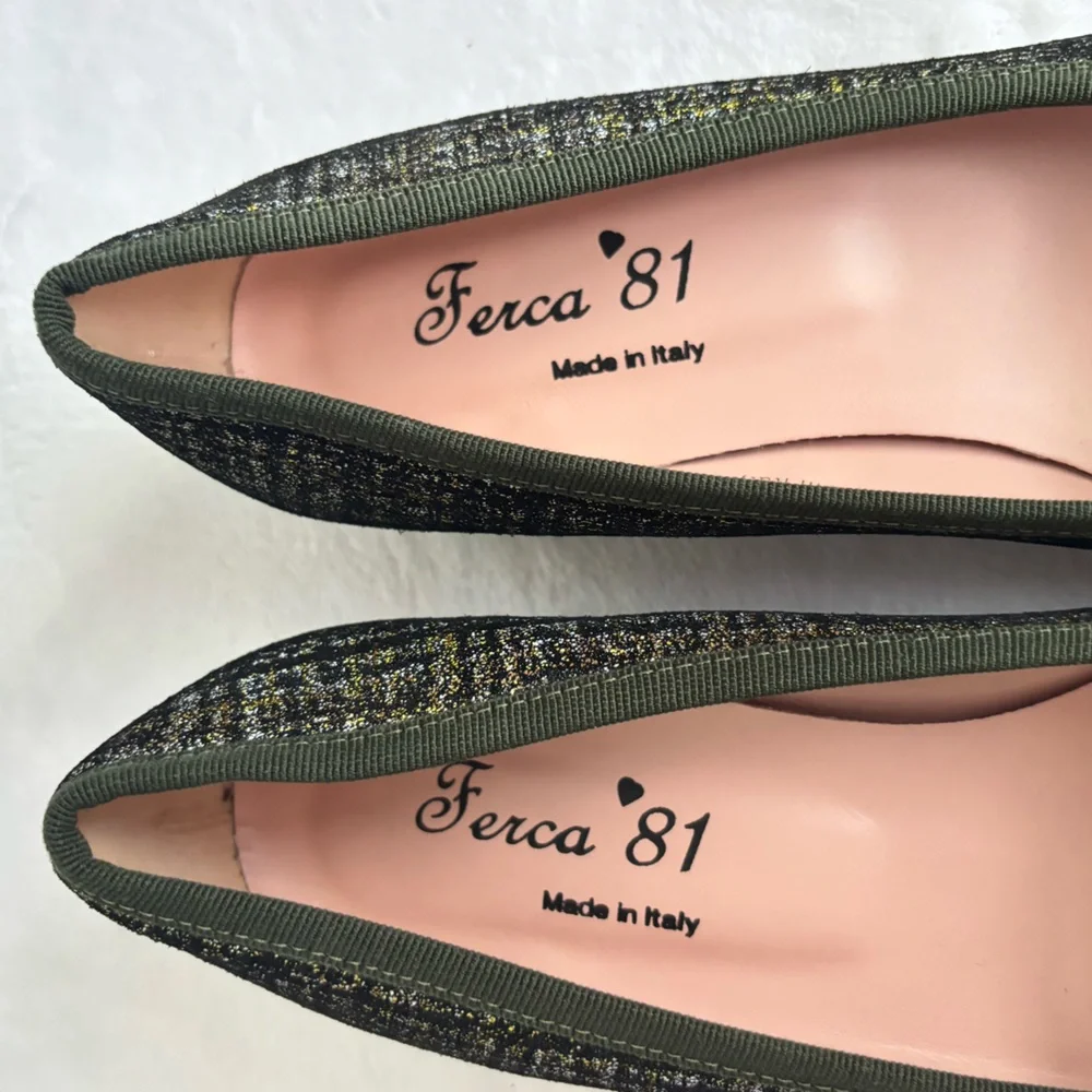 FERCA 81 Italian Genuine Leather Cap Toe Low Heel Green Tweed Pump--NEW--7.5 - Picture 9 of 16